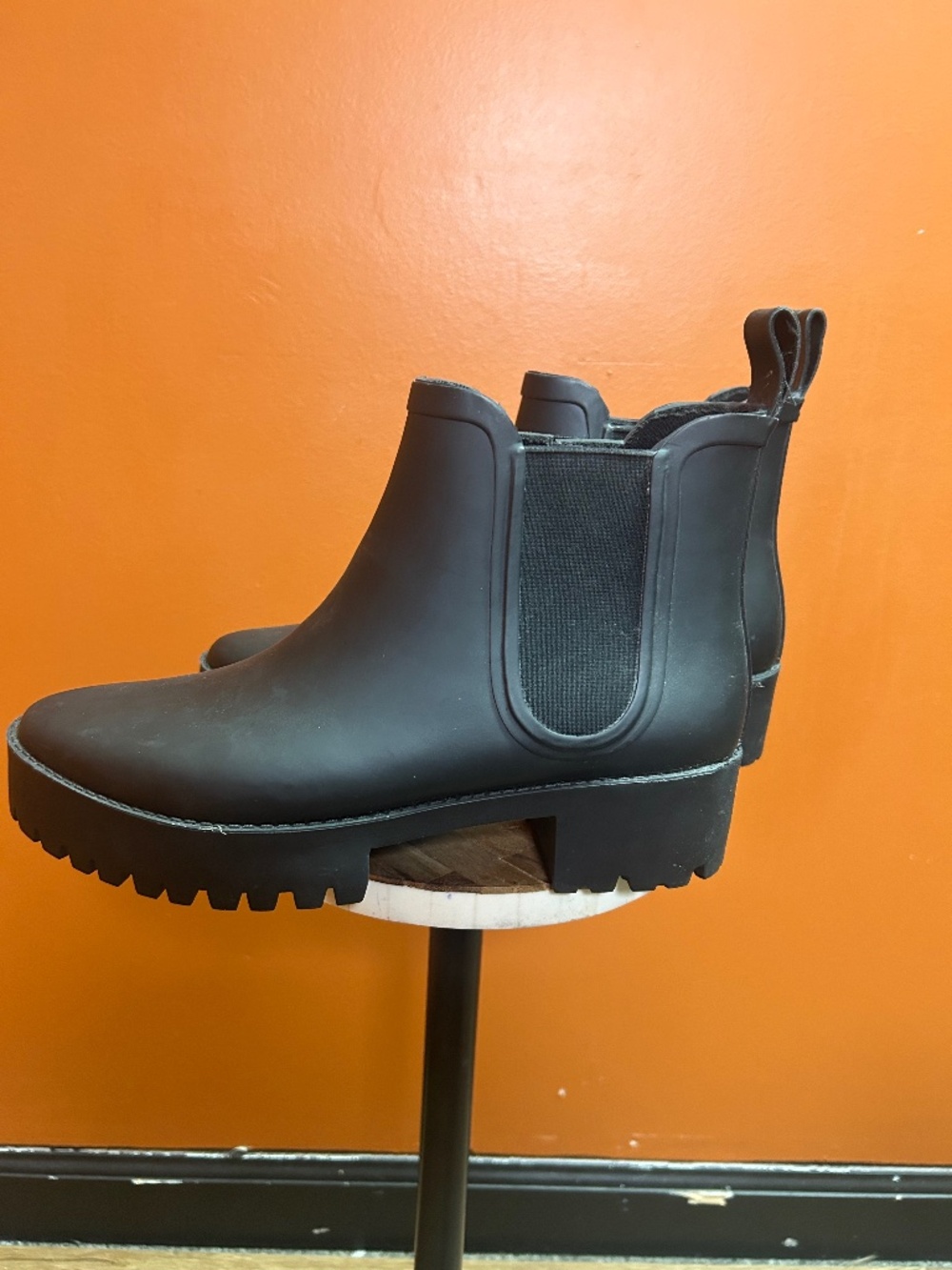 Loeffler Randall Black Chelsea Rain Boots Size 7 Lug Sole
